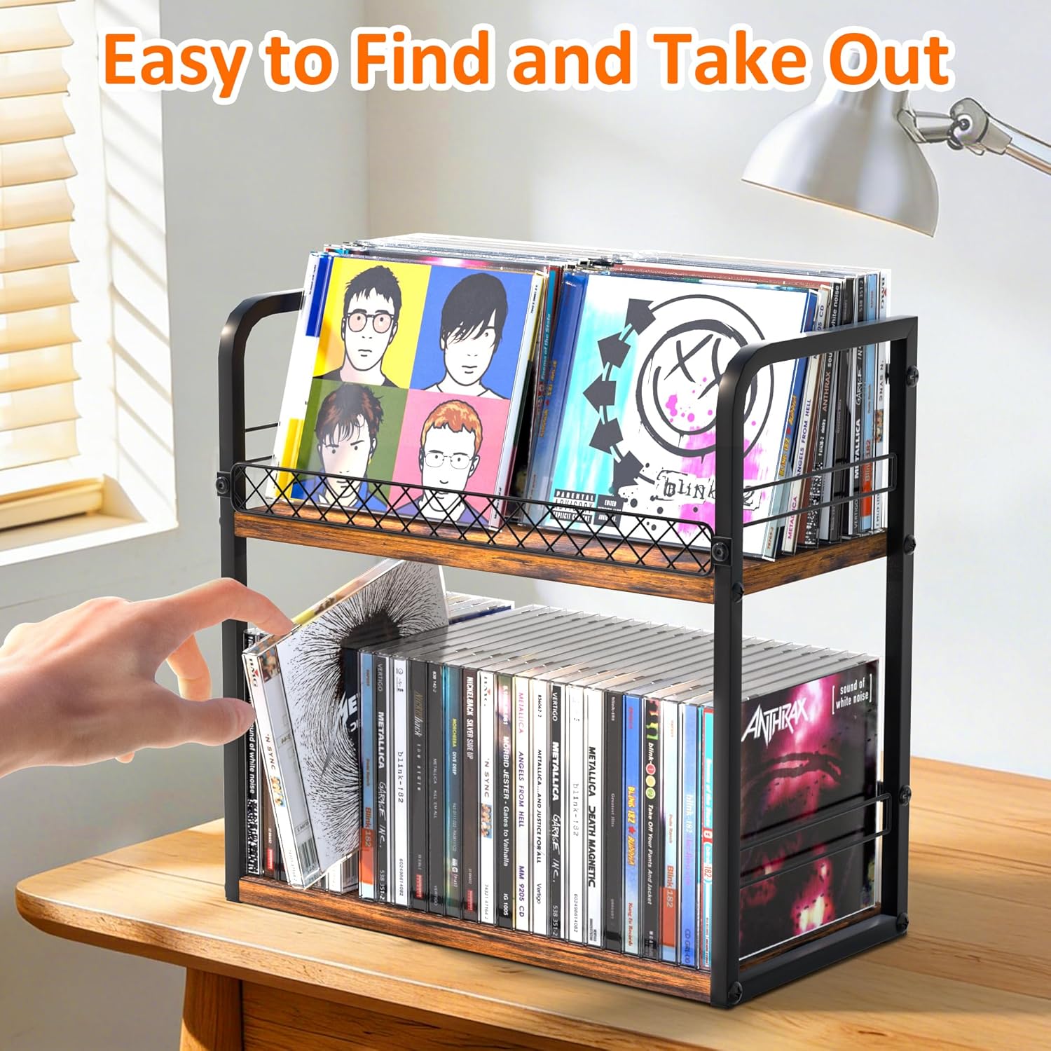 Alyoen 2-Tier CD Holder, CD Storage Rack, CD Organizer with Display Top Shelf, CD Case Holder for Home Office, Holds Up to 60 Standard, Ideal for Music Enthusiasts