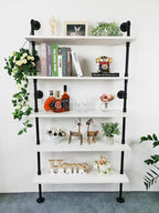 Ladder Pipe Shelves, Wall Mounted Industrial Shelves for Living Room Storage (White, 5 Tier - 10" D x 36" W x 70" H)