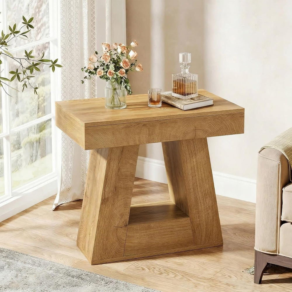 Tribesigns 24" Side Table, Narrow End Table with 2-Tier Storage Shelf, F...