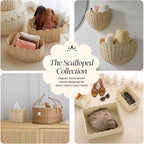 BEBE BASK Premium Scalloped Basket Set of 2 (16x10x7 In) - Storage Baskets | Handwoven Rattan, Scallop Basket, Wicker Basket With Scalloped Edge, Nursery Storage, Set of 2, Mocca