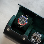 DailyWatch | Watch Roll Travel Case For 2 Watch | Luxury Watch Case In Genuine Black Leather With Soft Velvet Interior | Watch Case Protect, Store, & Display Your Watches | Black Green