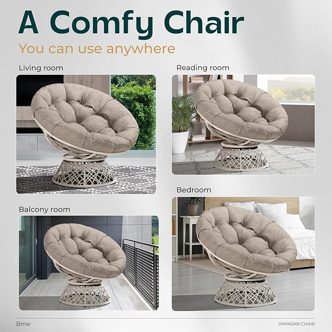 Bme 40" Ergonomic Wicker Papasan Chair