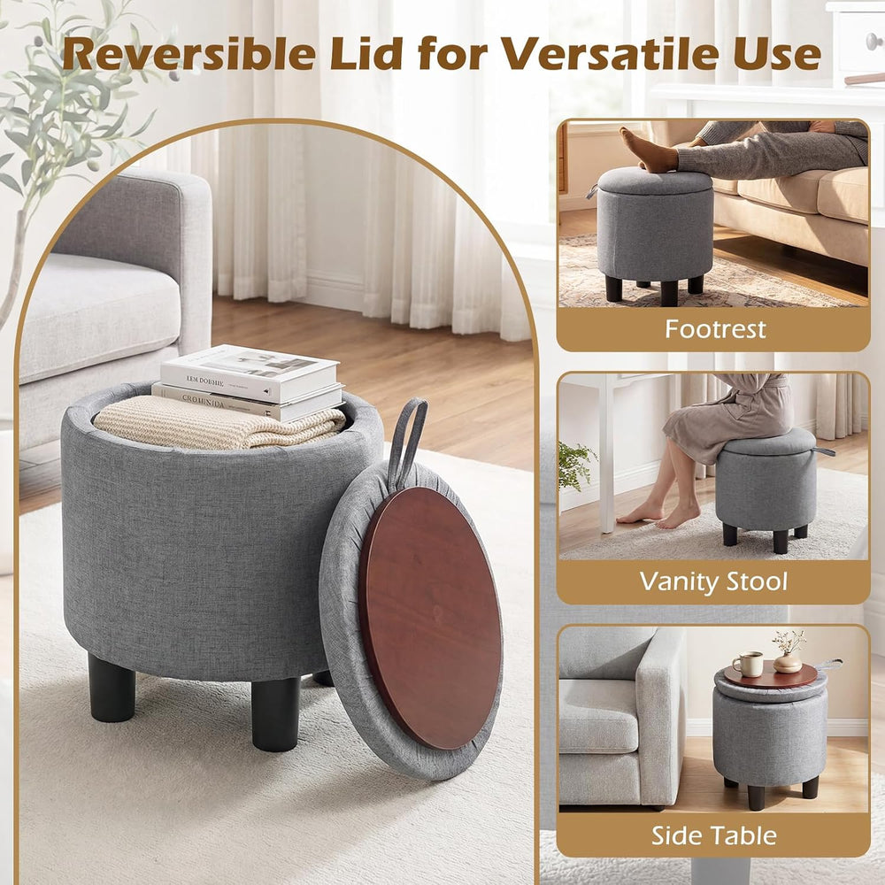 GIANTEX Round Storage Ottoman with Removable Lid & Sturdy Legs, Gray | Li...