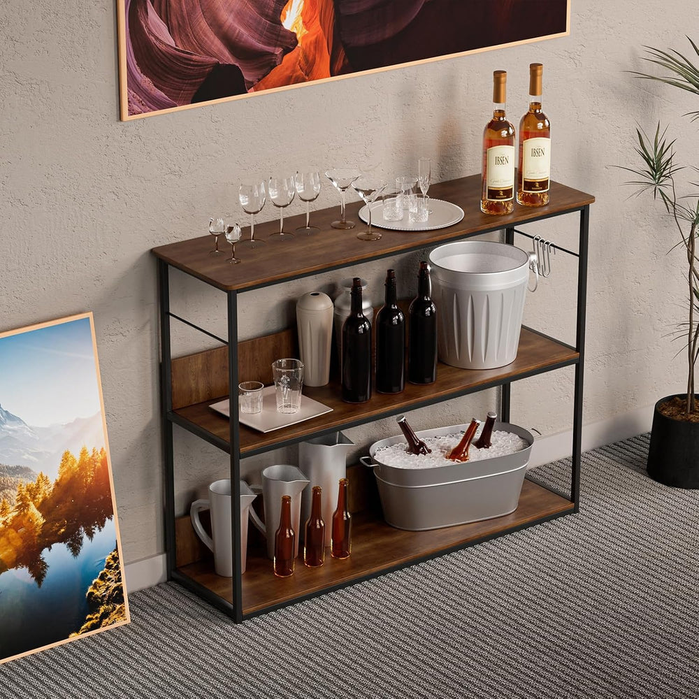 Kitchen Island with 3 Shelves, Industrial Wood and Metal Coffee Bar Rack, 3 T...