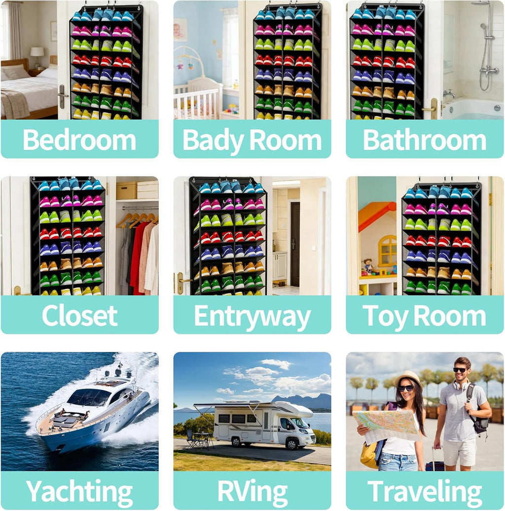 Large Shoe Rack for Door 74 x 24 Inches, Over the Door Shoe Organizer, Heavy-Duty Hanging Shoe Storage for Closet, Extra-Wide 30 Pairs Shoe Holders Fit Family Sneakers Heels Boots - Black