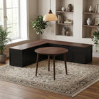 Kikihouse L-Shaped Corner Storage Bench with Cushion, Backless Wood Bench with Hidden Storage, for Dining Nook, Kitchen, Entryway, Cloakroom (White+Walnut (No Cushion))