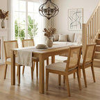 HNY Farmhouse Rattan Dining Chairs Set of 4, Mid Century Modern Kitchen & Dining Room Chairs, Cane Upholstered Kitchen Side Chair with Natural Hardwood Frame, Beige