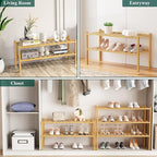 Smiry Shoe Rack, 6 Tier Bamboo Shoe Organizer, Stackable Free Standing Wooden Shoe Storage Shelf for Closet, Entryway, Front Door Entrance, Natural