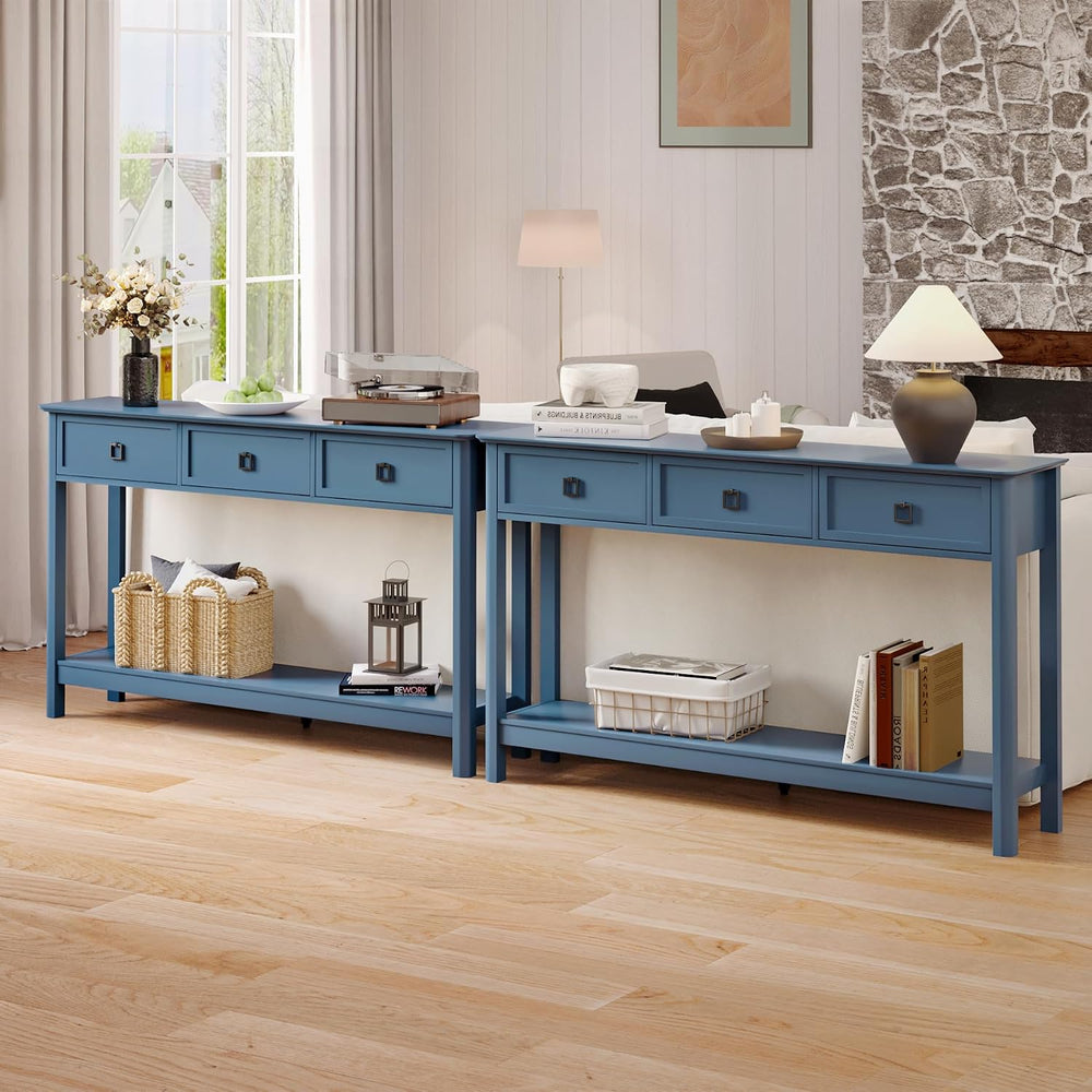 Treocho 53.1" Console Table with 3 Drawers, Sofa Table Behind Couch, 2 T...