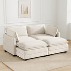 78'' Modular Sectional Cloud Couch with 2 Movable Ottoman, 4 Seat Comfy Modern Corduroy Sofa with 2 Throw Pillows, Deep Seat Sleeper Couch for Living Room Bedroom Apartment, Beige