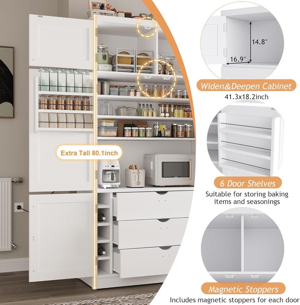 JIJIWANG 80.1'' Modern Kitchen Pantry Storage Cabinet with Adjustable...