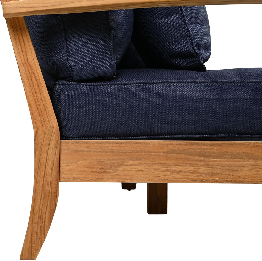SAFAVIEH Couture Outdoor - Martinique 3-Seat Sofa - Natural & Navy - Teak...
