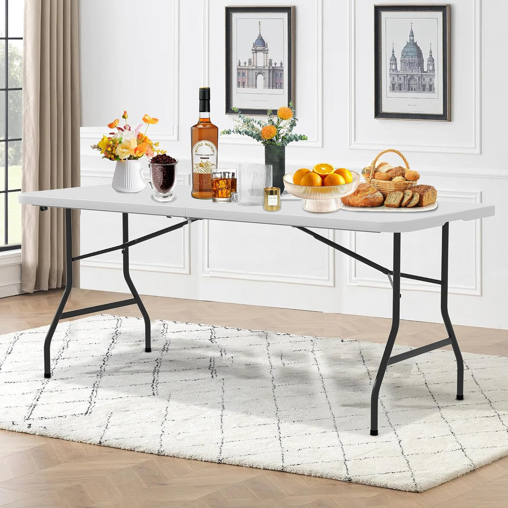 HKLGorg 6ft Folding Table, White Plastic Foldable Party Dining Table