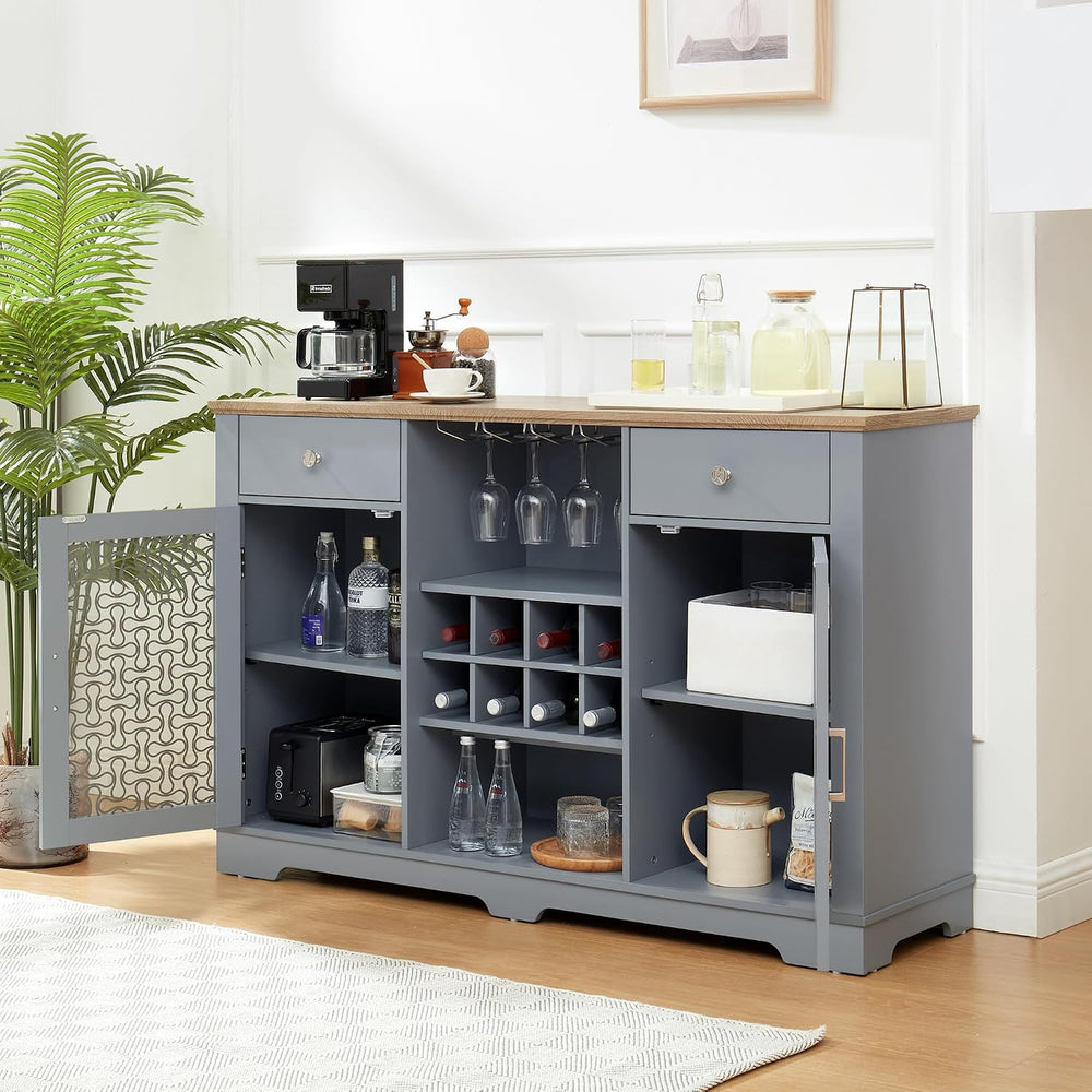 Modern Farmhouse Buffet Cabinet, Sideboard with 2 Drawers and Elegant Glass D...