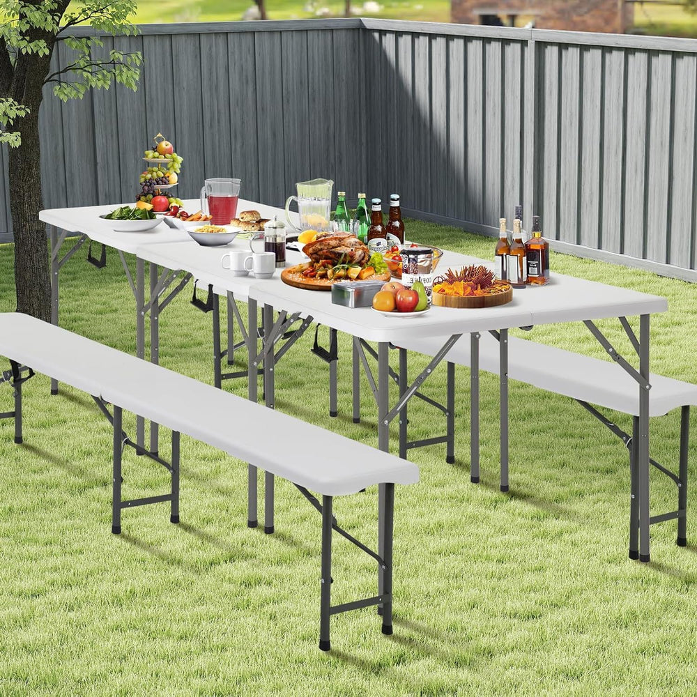 34" Square Folding Table, Portable Plastic Table No Assembly Needed, Fol...
