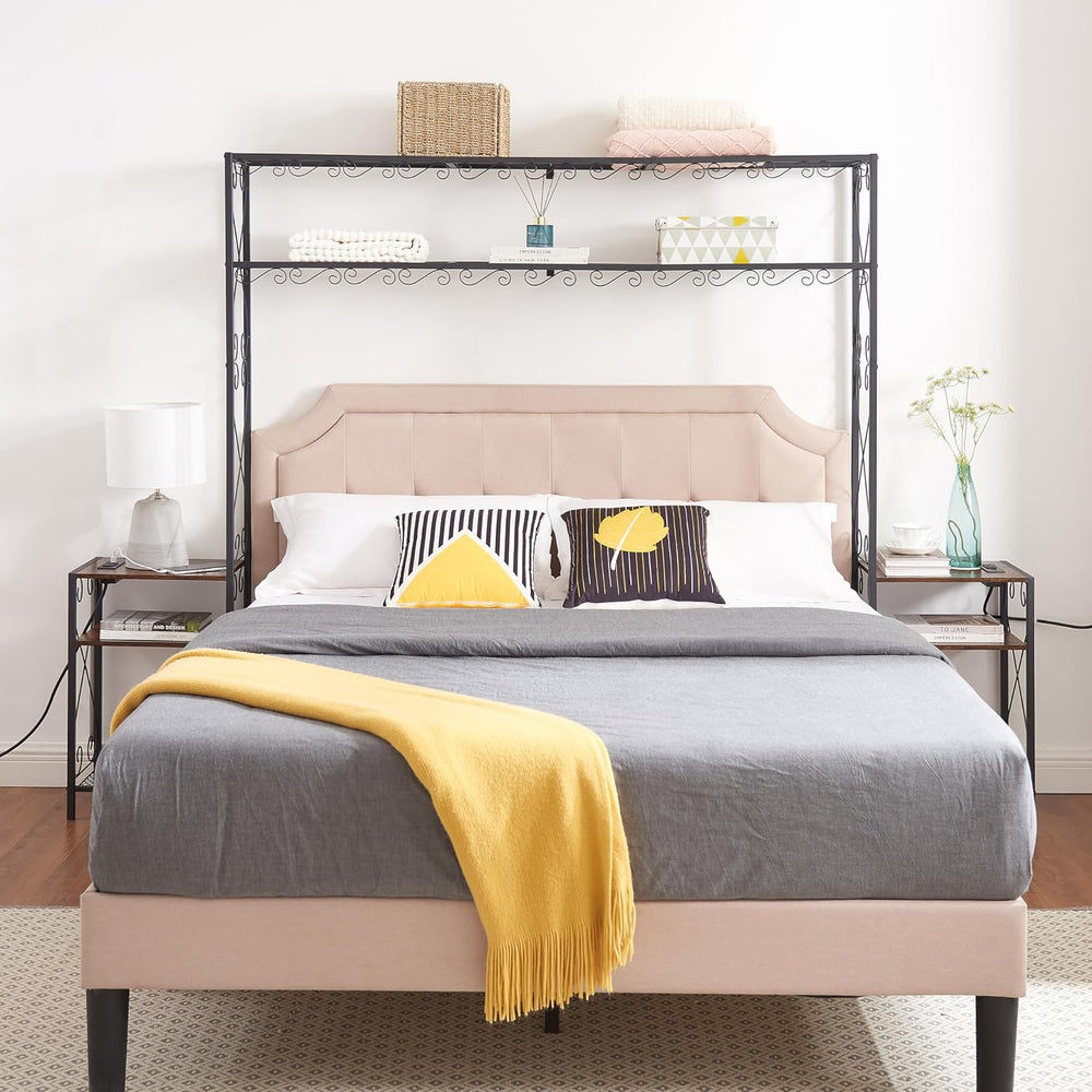 Queen Bed e with 2 Nightstands Headboards with Storage Cabinet, Headboard wit...