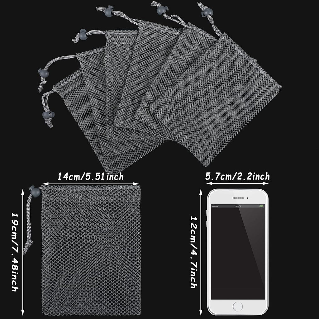 TecUnite 10 Pcs Mesh Bags Drawstring Laundry Bags Large Nylon Mesh Gift Dishwasher Bag with Sliding Drawstring for Kitchen Jewelry Gifts Wedding Favor Home(5.5 x 7.5 Inch,Gray)