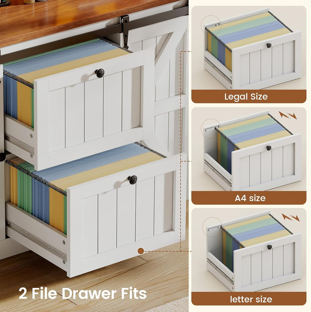 SEDETA 2 Drawer File Cabinet with Power Strip, 41” Farmhouse Filing Cabinet f...