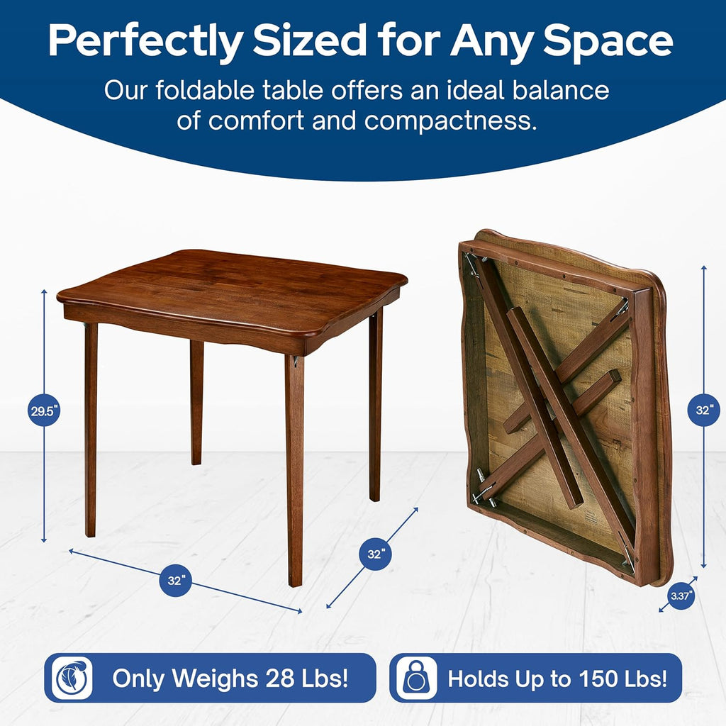 MECO Stakmore Stylish Durable Versatile Square Solid Wood Scalloped Edge Compact Folding Traditional Card Table for Home Use, Cherry