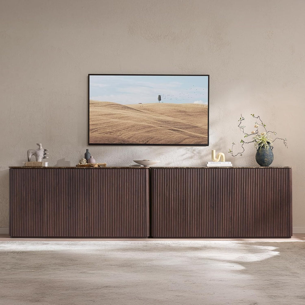 Fluted 4 Doors Sideboard Cabinet with Storage, 64" Wooden Credenza with ...