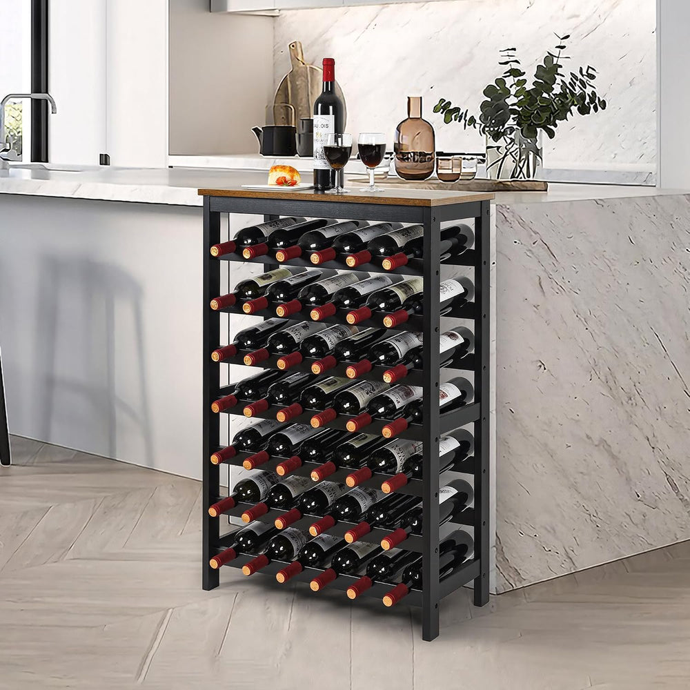 VASMIA 42 Bottles Bamboo Wine Rack,7-Tier Wine Rack Freestanding Floor with T...