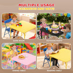 JOYMOR Kids Folding Table and Chairs Set, 3-Piece Metal Frame Activity Set with Easy-Fold Design for Playroom & Classroom (Pink)