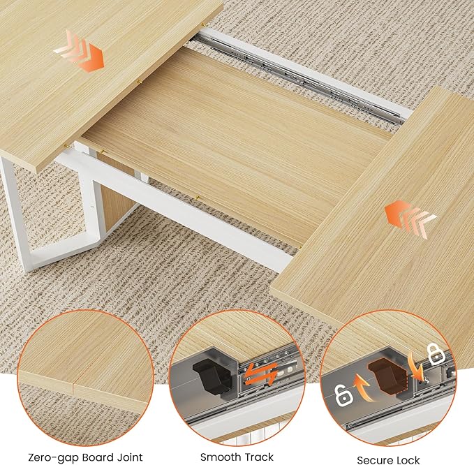 Itaar 5-Piece Dining Table Set for 4-6 People, 63" Extendable Kitchen Table and 4 Cushion Chairs, Dining Room Table with MDF Board & Metal Frame for Small Space, Easy Clean, Natural