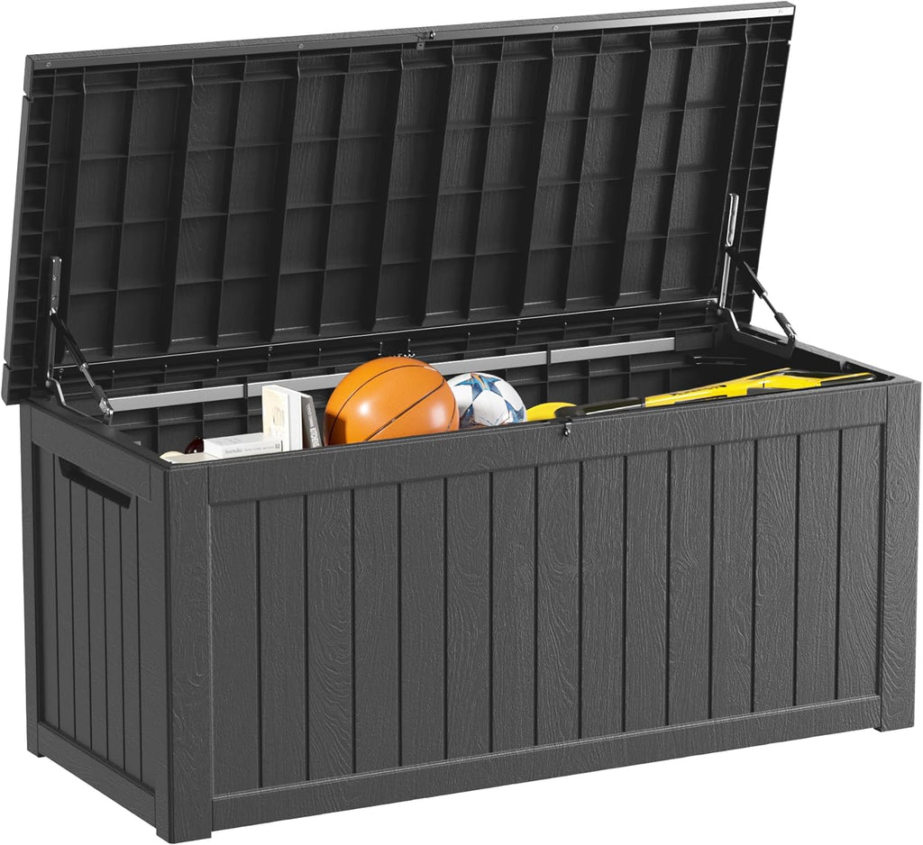 270 Gallon Outdoor Storage Box Waterproof Lockable Resin Deck Box Large, Patio Storage Bin for Pool Accessories Cushion Furniture, Garden Tools, UV-Resistant Outside Delivery Black