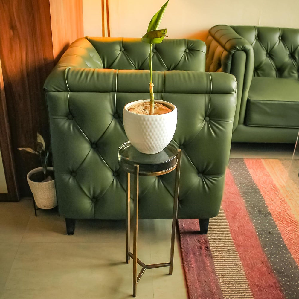 Modern Brass Drink Table, 9 x 9 x 23, with Clear Glass, Detailed Glass Accent...