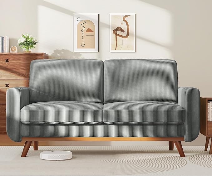 Vesgantti 68" Loveseat Sofa Dark Gray, Comfy Corduroy Couch with Spring Cushion and Solid Wood, Modern Extra Deep Seat for Bedroom, Living Room, Office