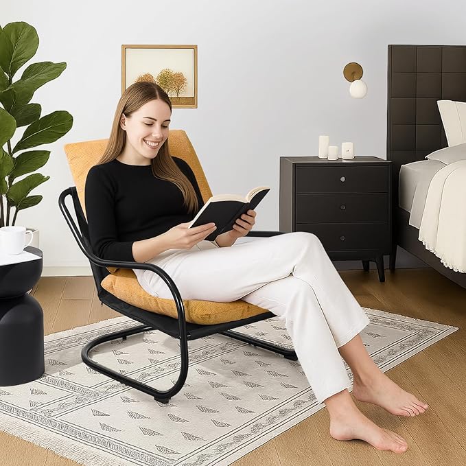Peace nest Comfy Accent Chair Modern Living Room Bedroom Armchair with Mental Frame Comfortable Shredded Foam Cushion for Balcony Lounge Reading Meeting Room Yellow