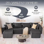 135.4" Cloud Couch Sectional, Modular Sectional Sofa with Deep Seat, Plush Corduroy U Shaped Boneless Couch, Convertible Sectional Couches for Living Room, 6Seat, Grey