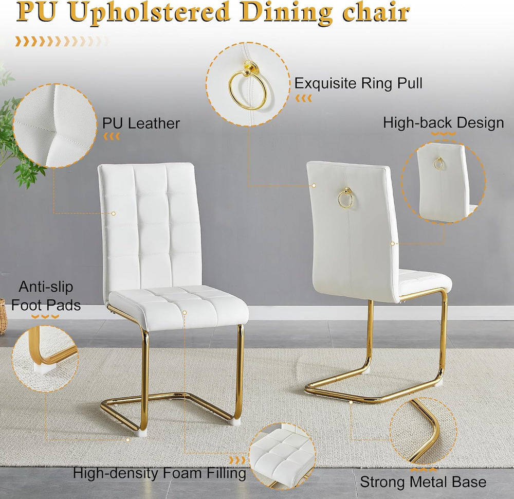 AF ARTISAN FURNITURE 5 Piece Square Glass Dining Table Set, Gold Glass Kitche...