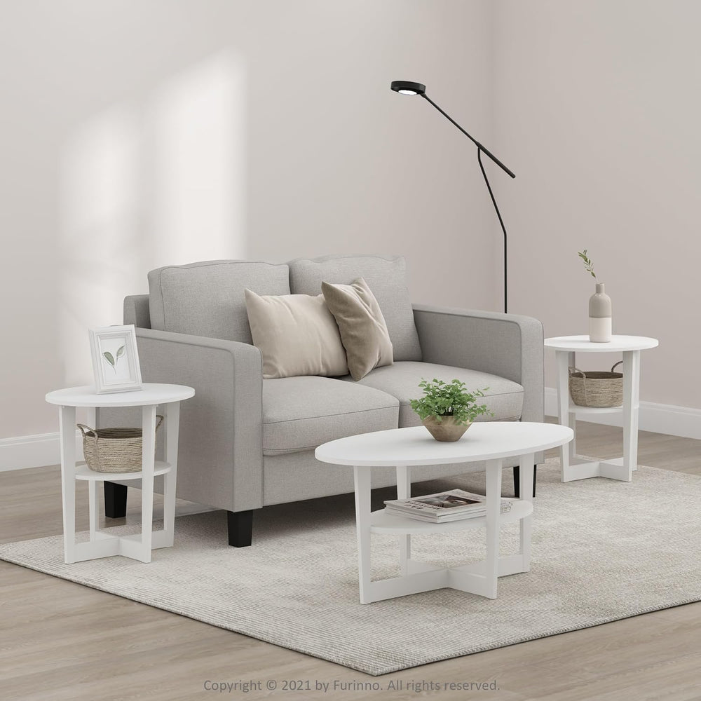 Furinno Jaya Side Table Set of 2, 2-Tier Round Modern End Table with Oval Tab...