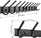 WEBI Coat Rack Wall Mounted,10 Hooks for Hanging Coats,30 Inch Hook Rack Hook Rail Coat Hanger Wall Mount for Backpack,Clothes,Jacket,Black