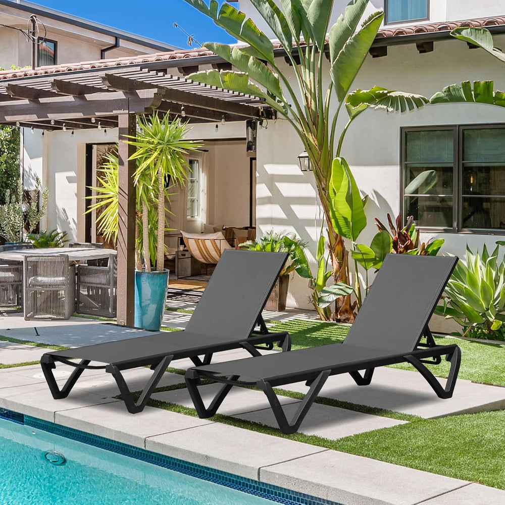 Outdoor Lounge Chairs Set of 2, Aluminum Pool Lounge Chairs with 5 Adjustable...