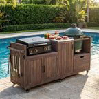 Merax 80.5" Outdoor Kitchen Island for Big Green Egg& Blackstone Griddle,Solid Wood Grill Cart Table with Stainless Steel Top,Drawer for Large Big Green Egg and 21"/28" Blackstone Griddle,Dark Brown