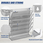 EASEPRES Desk File Organizer Mesh 6-Tier, Hanging Wall Mount Document Organization Stand, Desktop Vertical Mail Paper Folder Holder Rack with Bottom Tray for Office Home Cubicle Countertop, Gray