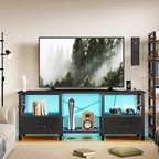 TV Stand for 55 Inch TV, LED Entertainment Center with Fabric Drawers and Power Outlets, Modern Industrial TV Media Console for Living Room, Bedroom Storage Cabinet - 47.2'' Black