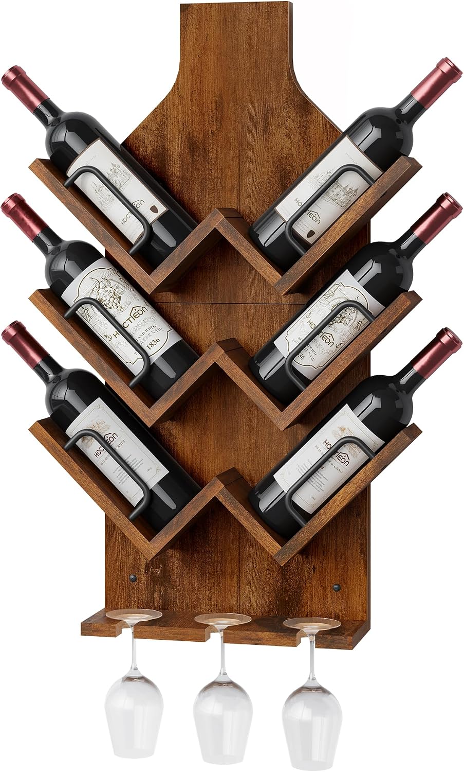 Hoctieon Wine Rack Wall Mounted, 6 Bottles Wood Wine Rack for Display and Sto...
