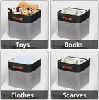 HNZIGE Storage Foldable Baskets Cubes Set(3 Pack) Fabric Bins for Shelves,13 Inch Storage Basket for Organizing with Leather Handles for Home, Toys, Clothes, Kids Room, Closet Storage(Black&White)