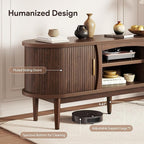 Mid Century TV Stand for TVs up to 65 Inches, Entertainment Center with Storage, Power Outlet, Fluted Sliding Doors & Adjustable Shelves, Modern Media TV Console Table for Living Room (Walnut)
