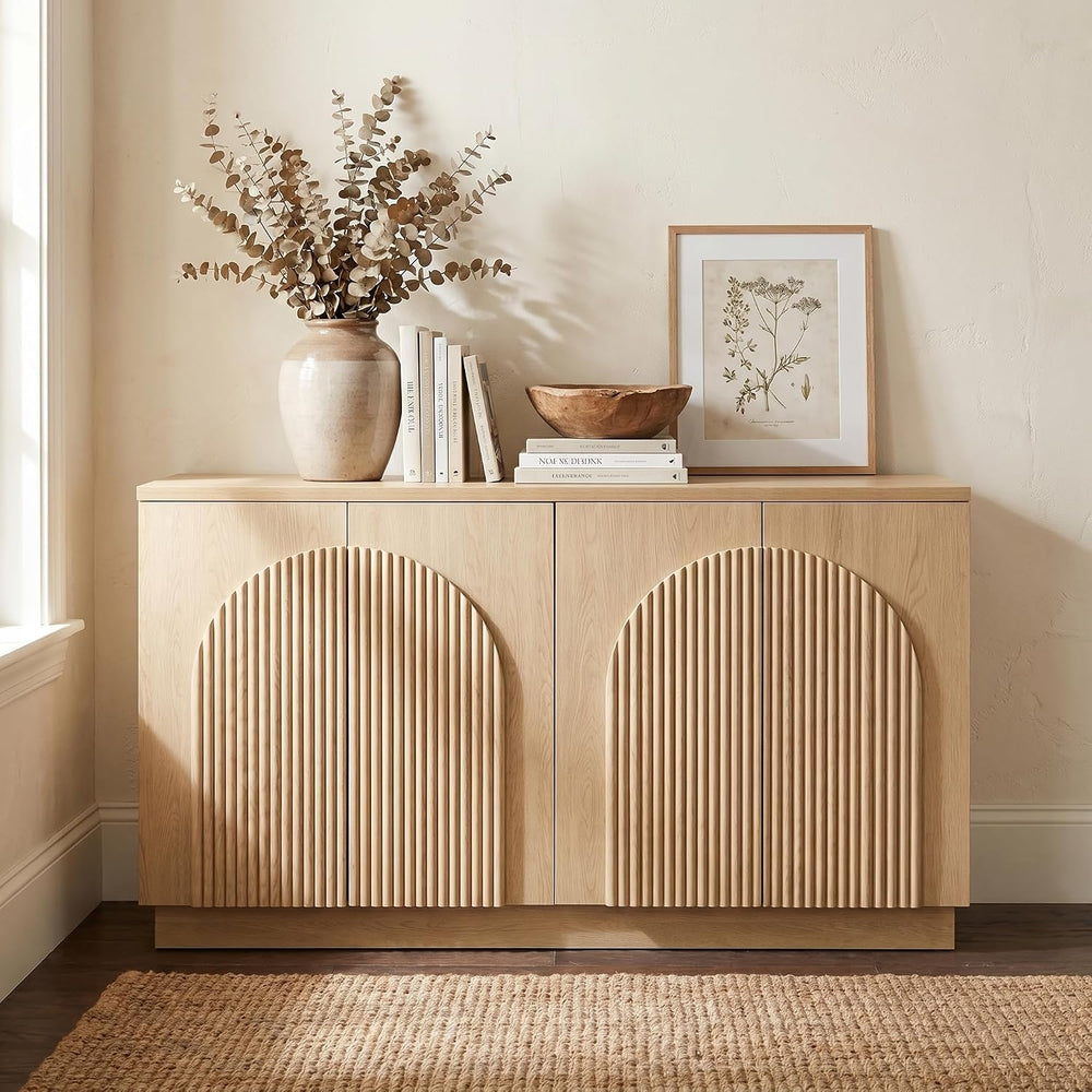 Brafab Modern 55" Fluted Wood Sideboard Buffet Cabinet with Storage/Natu...