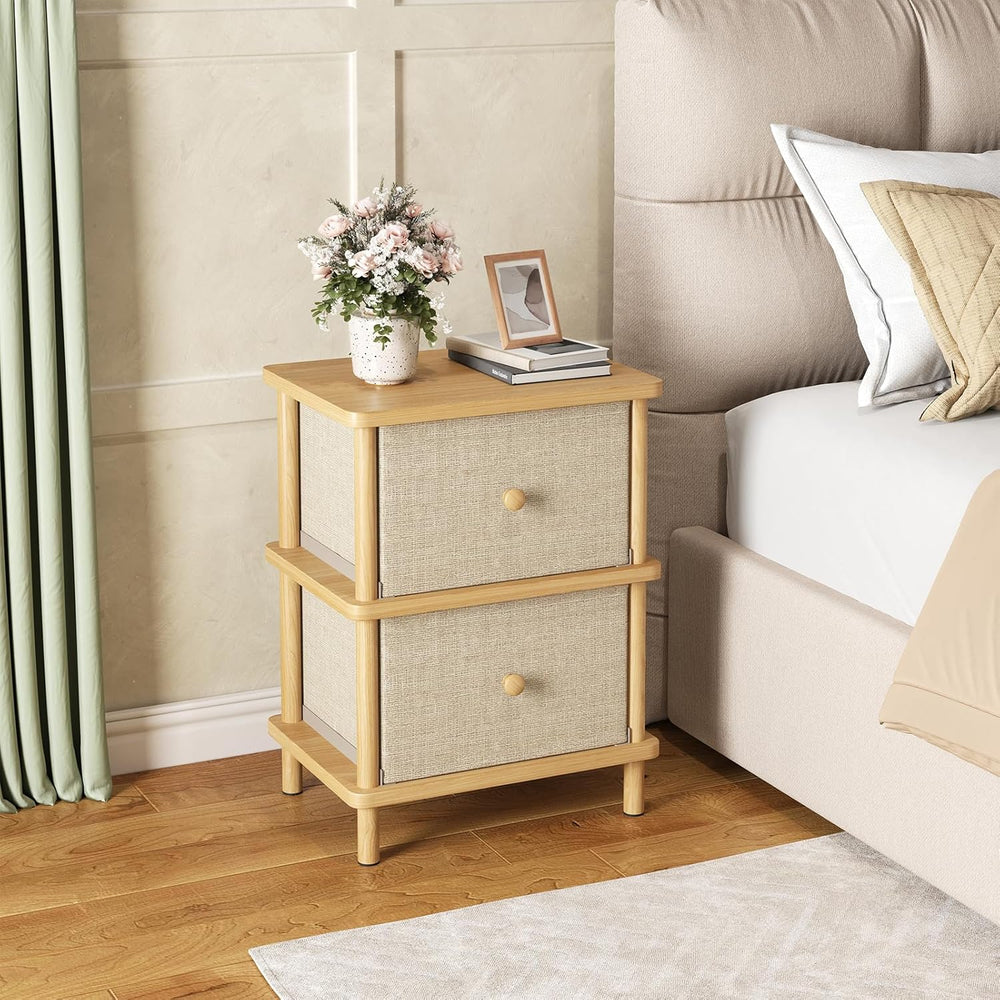 Apicizon Nightstand with 2 Storage Drawers, Boho Side Table with Solid Wood L...