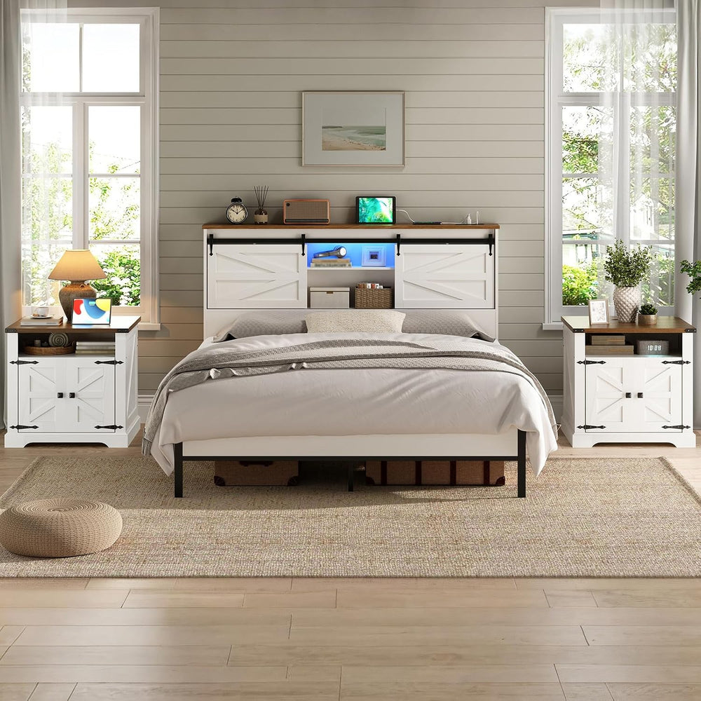 HOOBRO Farmhouse End Table with Charging Station, 23.6" Large End Tables...