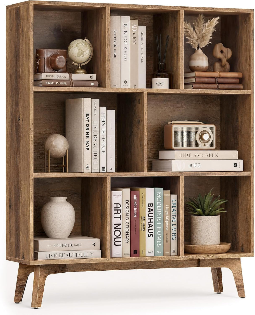 VASAGLE Mid-Century Modern 8-Cube Bookshelf, 35.4 x 9.4 x 42.3 Inch