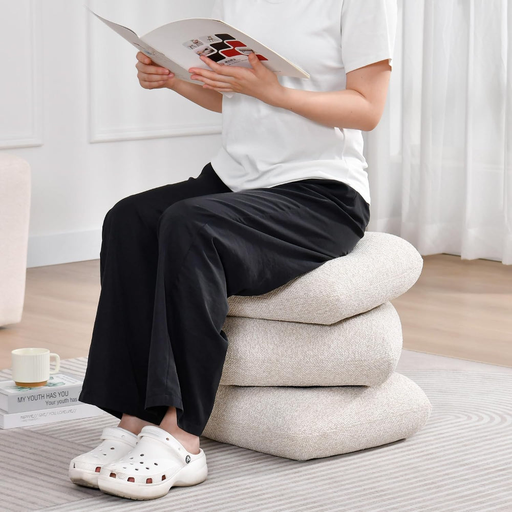 DUHOME 360°Swivel Upholstered Square Ottoman with Storage,Modern Boucle Ottom...