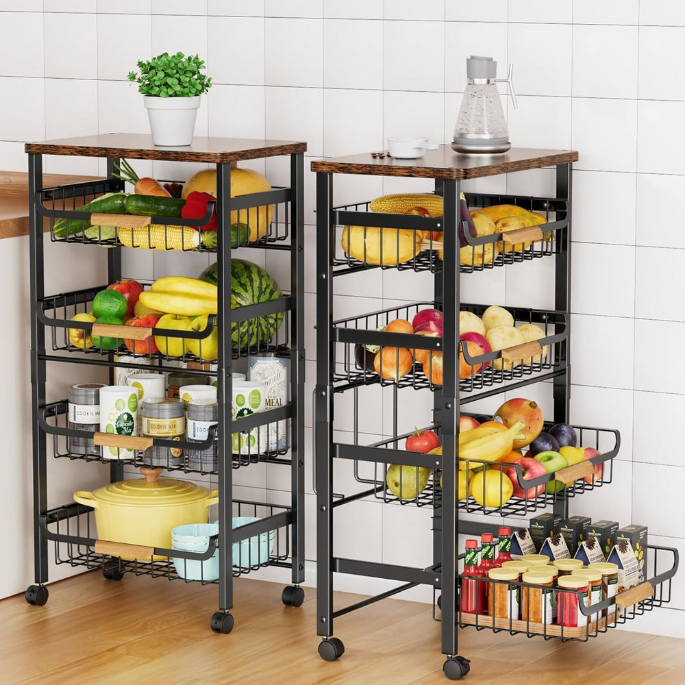 5-Tier Rolling Utility Cart, Kitchen Storage Cart with Wheels, Large Capacity...