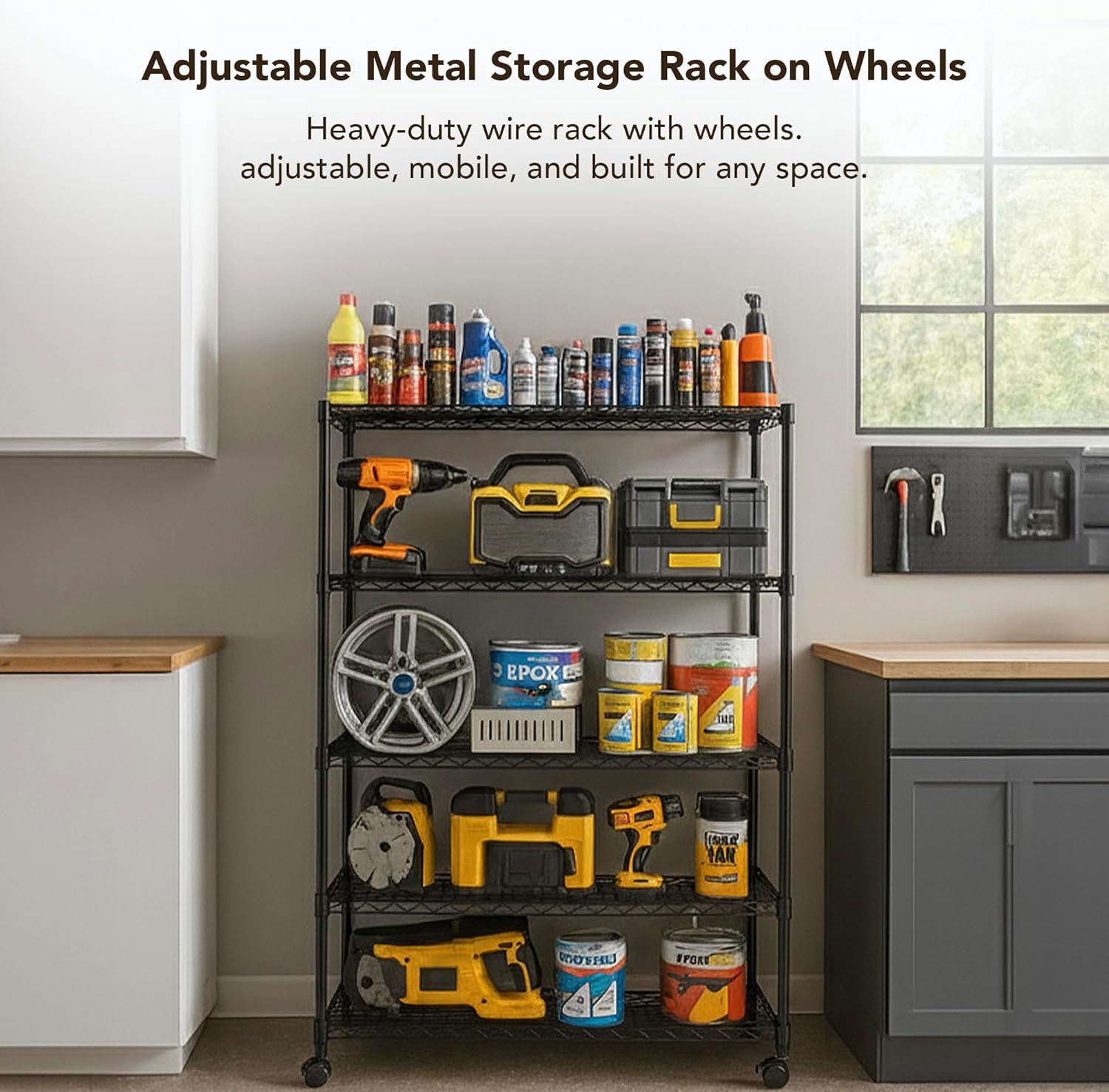 5 Tier Wire Shelving Unit Storage Rack, Metal Heavy Duty Utility Organizers, Organization Units for Products Plant Pantry, Garage, Laundry Racks Durable Shelf Stand,14"W x 30"L x 60"H, Black