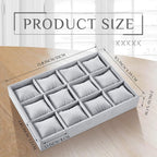 Henoyso 2 Pieces 12 Grid Velvet Watch Tray Jewelry Organizer Stackable Watch Bracelet Bangle Display Holder Adjustable Pillow (Gray)
